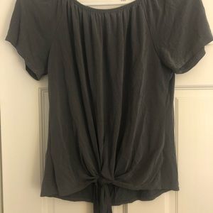 off-the-shoulder grey top